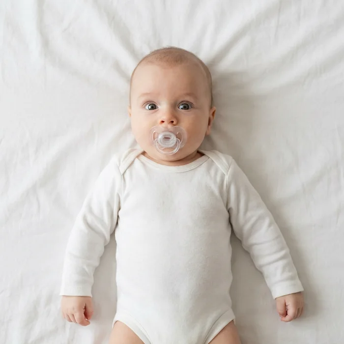 Rejected baby passport photo example — pacifier